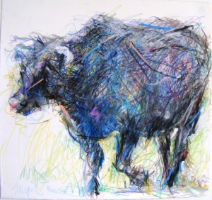 Grazing beside the Thames Cookham Reach mixed media on paper 290mmx300mm