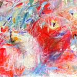 Three Apples together on Table mixed media on paper 560x760mm